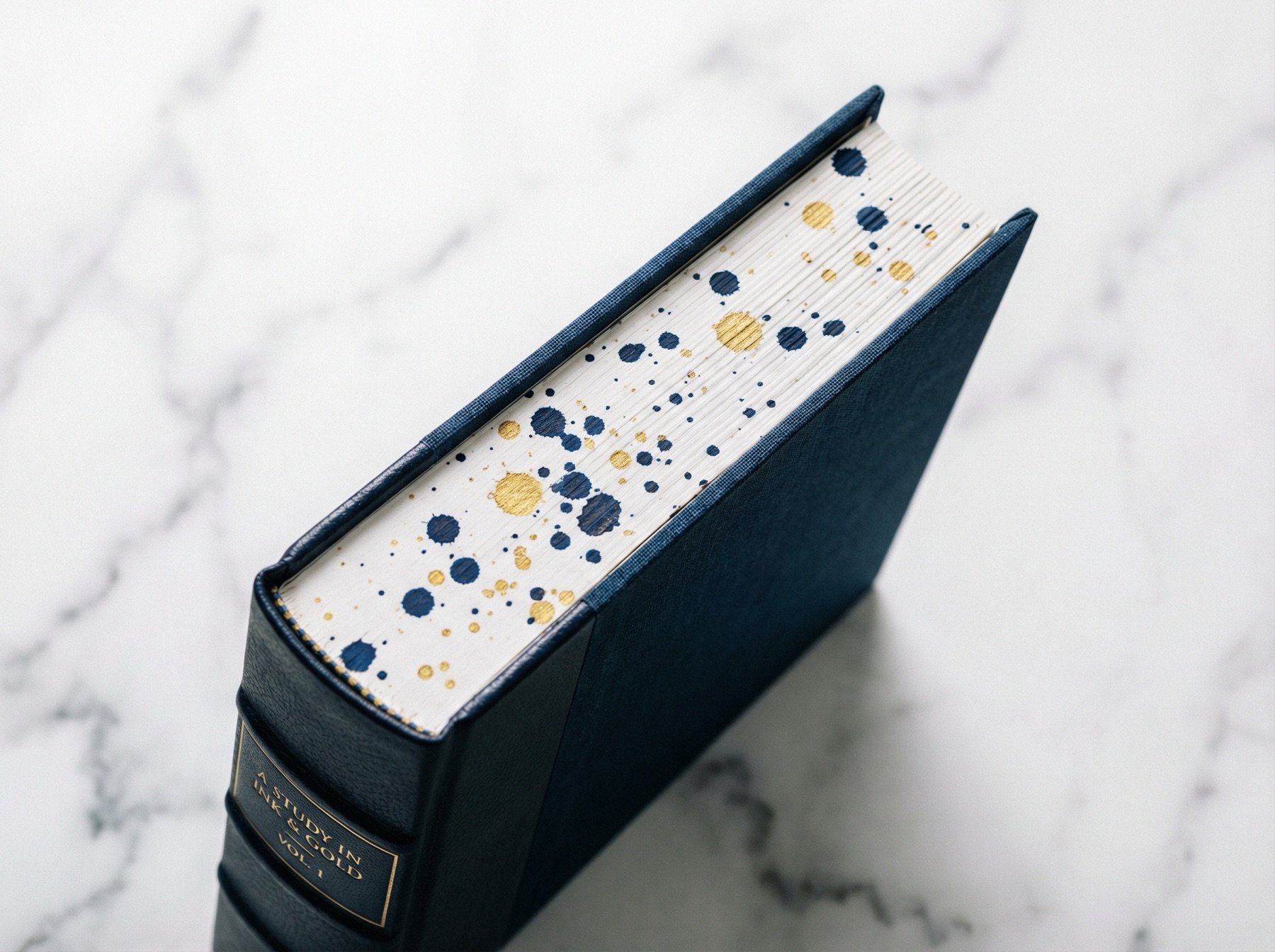 Dark book with sprayed gold decorative edge treatment.